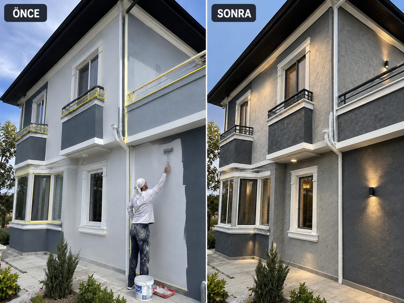 Seyrek dış cephe boya öncesi ve sonrası