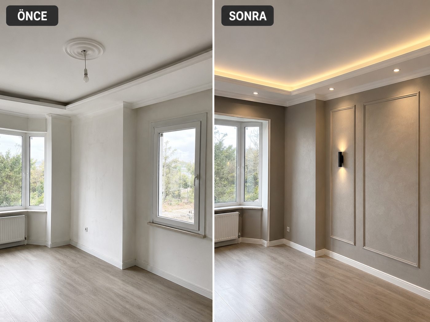 Seyrek iç cephe boya öncesi ve sonrası